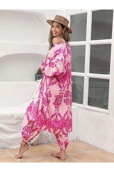 Russty Dustty By Styli All-Over Print Kimono and Wide Leg Pants Co-Ords