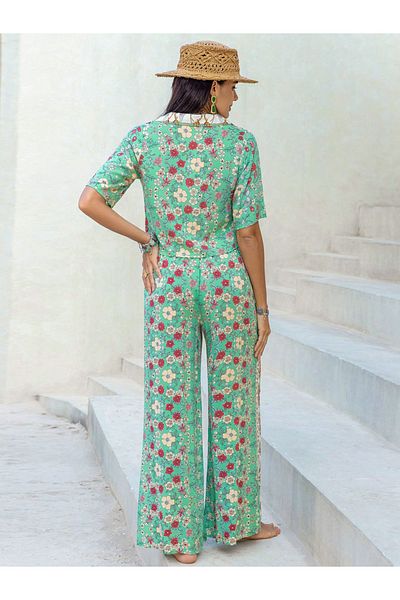 Russty Dustty By Styli Floral Printed Tie-Up Blouse with Wide Leg Pants Co-Ords