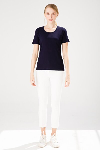 Desen Triko Γυναικείο κοντομάνικο μπλουζάκι με λαιμόκοψη μπλουζάκι μπλε Navy