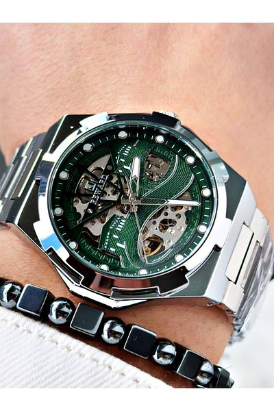 Reward Silver Color Kaaba Pattern Automatic Mechanism Men's Wristwatch + Bracelet