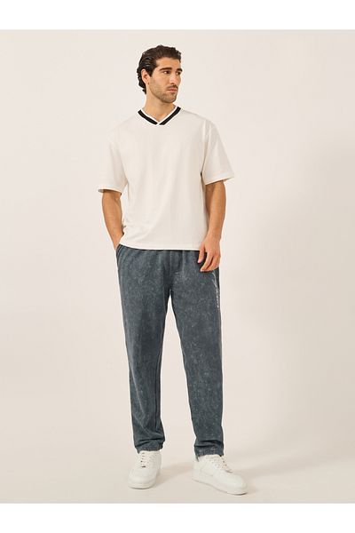 Styli Acid Washed Slogan Print Slim Fit Terry Jogger