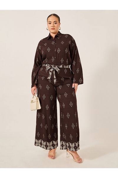 Styli Plus Size Printed Oversized Shirt and Wide Leg Trousers Co-Ords