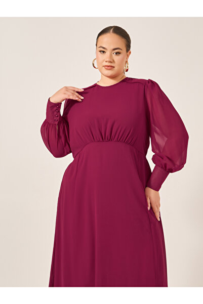 Styli Plus Size Balloon Sleeve Chiffon A-Line Maxi Dress