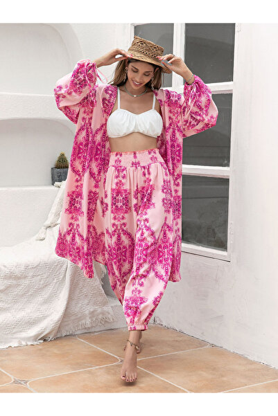 Russty Dustty By Styli All-Over Print Kimono and Wide Leg Pants Co-Ords