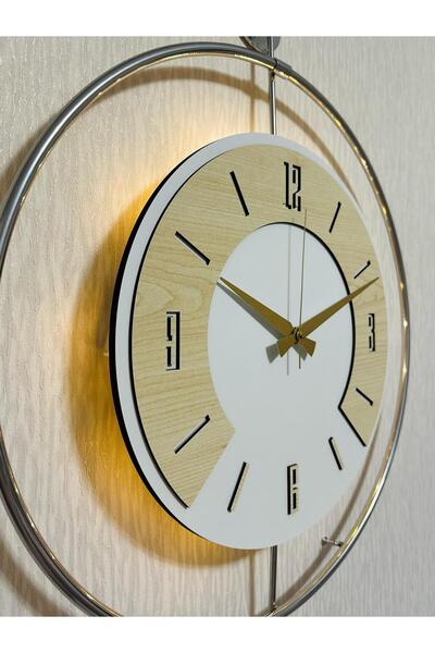 Pey Aksesuar 50x70 cm Metal Ahşap Ve Işığın Muhteşem Uyumu Duvar Saati dekoratif