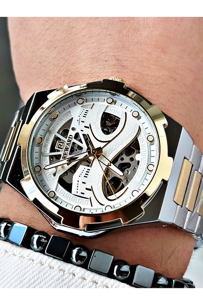 Reward Gold Silver Color Kaaba Pattern Automatic Mechanism Men Wristwatch + Bracelet
