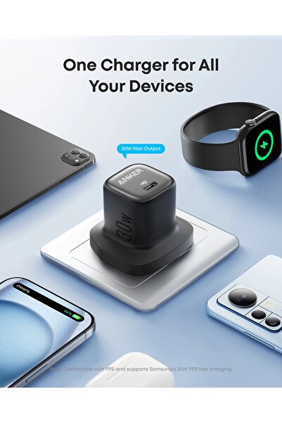 Anker شاحن جداري انكر زولو بقوة 30 واط بمنفذ تايب سي اسود