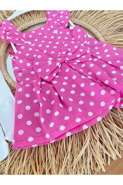 EBRU ÖZÖRGÜCÜ Girl's Polka Dot Shorts Jumpsuit and Pompom Socks Set