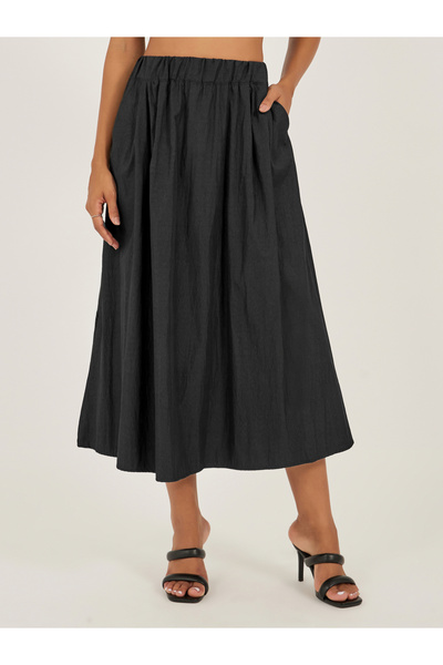 Styli Pleated A-Line Midi Skirt with Elasticated Waistband
