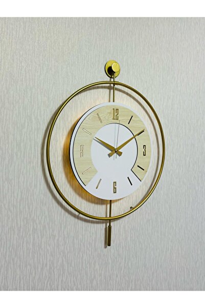 Pey Aksesuar 50x70 cm Metal Ahşap Ve Işığın Muhteşem Uyumu Duvar Saati dekoratif