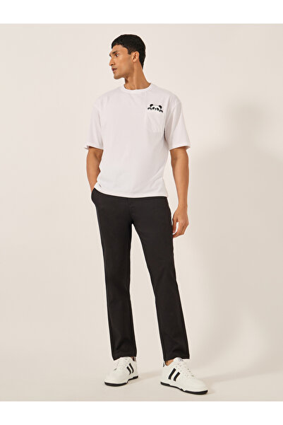 Styli Solid Mid Rise Slim Fit Cotton Chinos