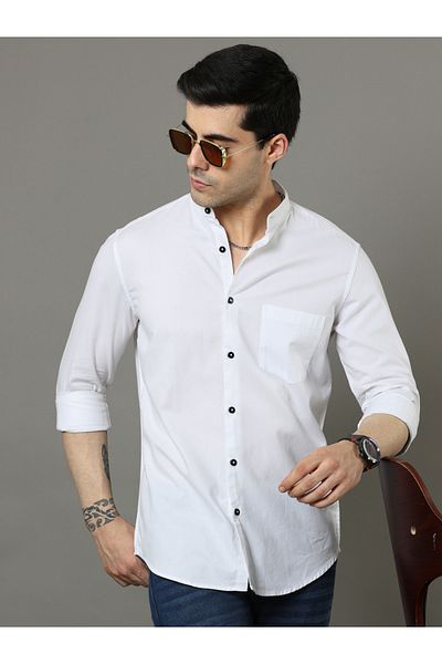 Bushirt By Styli Solid Regular Fit Mandarin Collar Shirt