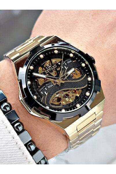 Reward Altın Renk Kabe Desen Otomatik Mekanizma Erkek Kol Saati + BİLEKLİK