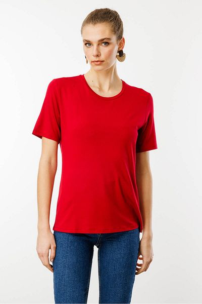 Desen Triko Women's Red Crew Neck Basic T-Shirt