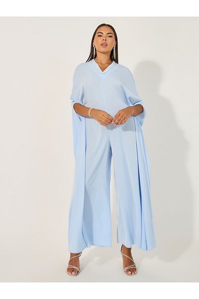 Styli Embellished V Neck Wide Leg Cape Jumpsuit