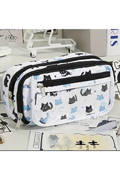 CEDAN Lucky Black Cat Large Capacity Pen Holder with Transparent Window