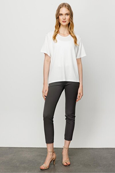 Desen Triko Women's Crew Neck Basic Combed Cotton T-shirt Bone