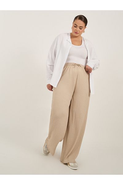 Styli Plus Size Textured Wide Leg Trousers with Drawstring
