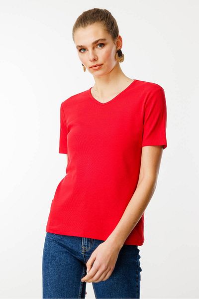 Desen Triko Women's Red V-Neck Camisole Cotton T-Shirt