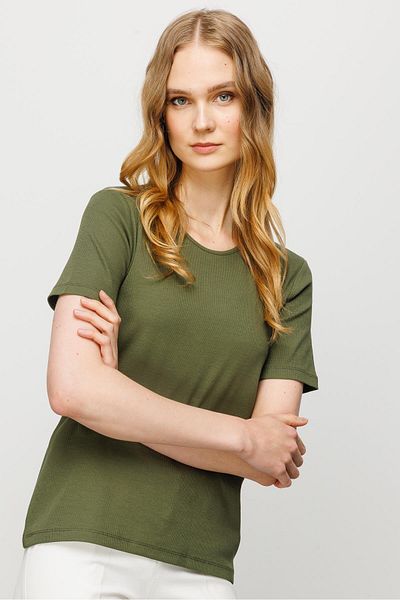 Desen Triko Tricou de damă cu mânecă scurtă, bumbac, cu decolteu scurt, camisole, kaki
