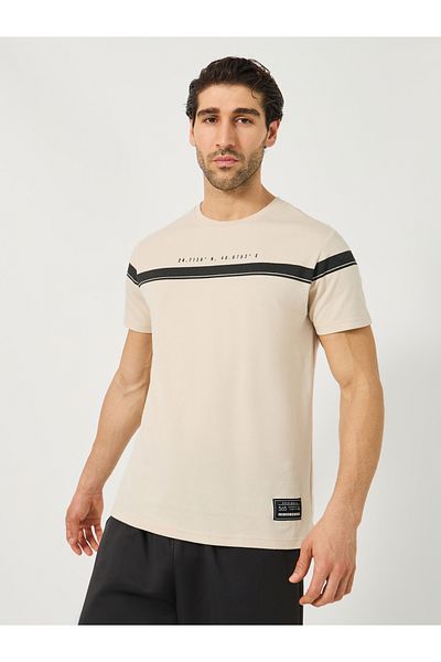 Styli Contrast Panel Slogan Print Regular Fit T-Shirt with Badge Detail