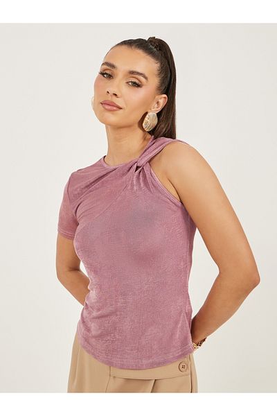 Styli Textured Asymmetrical Neck One Sleeve Top