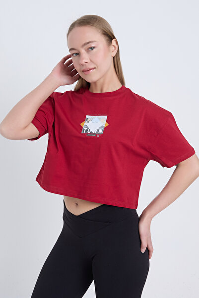Velvoria Γυναικείο oversized Graphic City Claret Red Color Crop