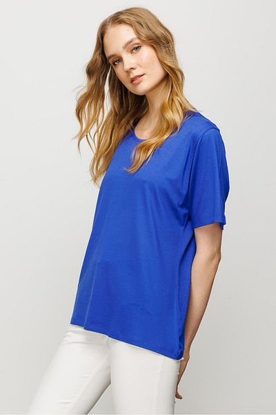 Desen Triko Tricou Saks pentru damă, cu gât de bază, din bumbac pieptănat