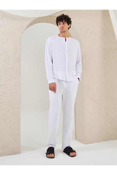 Styli Relaxed Fit Long Sleeve Collarless Shirt