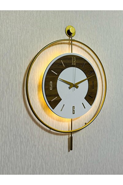 Pey Aksesuar 50x70 cm Metal Ahşap Ve Işığın Muhteşem Uyumu Duvar Saati dekoratif