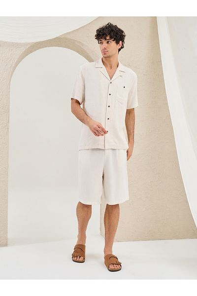 Styli Pleated Linen Blend Relaxed Fit Shorts