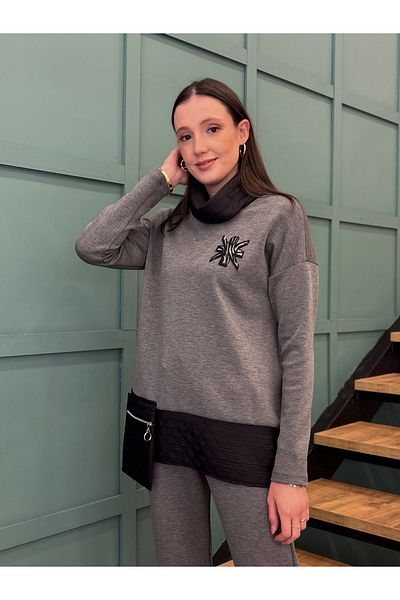 AYHAN Quilted Tracksuit Set with Front Pocket, Collar and Hem