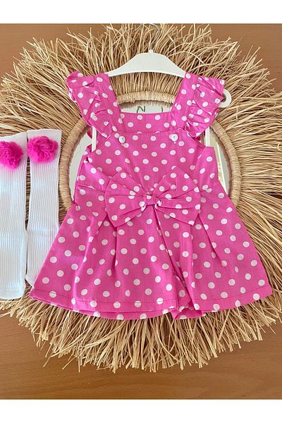 EBRU ÖZÖRGÜCÜ Girl's Polka Dot Shorts Jumpsuit and Pompom Socks Set