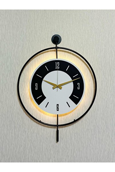 Pey Aksesuar 50x70 cm Metal Ahşap Ve Işığın Muhteşem Uyumu Duvar Saati dekoratif