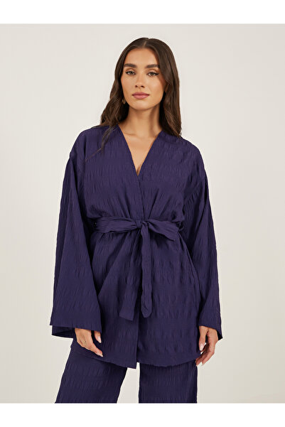 Styli كيمونو طويل أرجواني اللون مع حزام