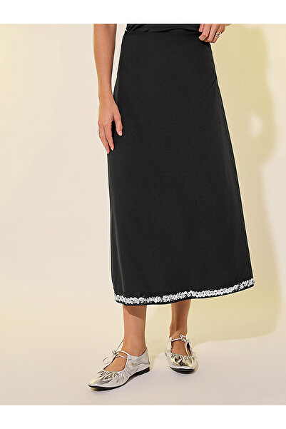 Styli Sequined Hem A-Line Midi Skirt