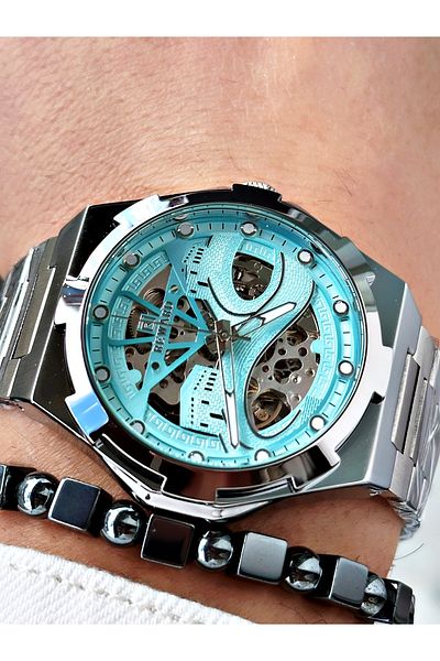 Reward Silver Color Kaaba Pattern Automatic Mechanism Men's Wristwatch + Bracelet