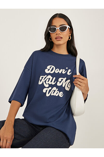 Styli Slogan Print Dropped Shoulder Oversized T-Shirt