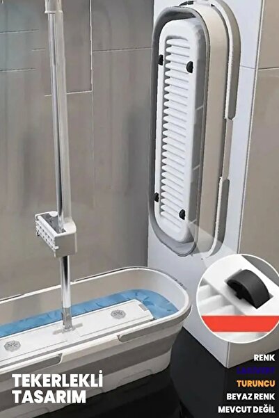 Tilbe Home Kendinden Sıkmalı Kovalı Mop Seti - Kendinden Sıkmalı Mop Katlanabilir Tekerlekli Kova 1 Yedek Bez