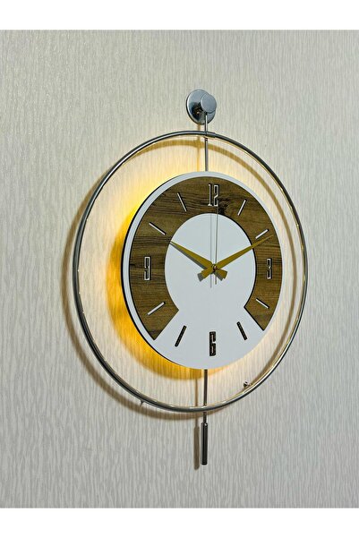 Pey Aksesuar 50x70 cm Metal Ahşap Ve Işığın Muhteşem Uyumu Duvar Saati dekoratif