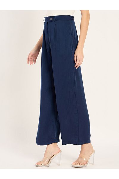 Femmella By Styli Solid Satin Pleated Straight Pants
