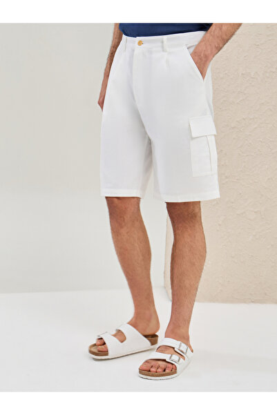 Styli Solid Linen Blend Relaxed Fit Cargo Shorts