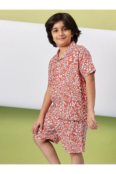 Stylo Bug By Styli Brown Rayon Printed Shirt & Shorts Set for Boys