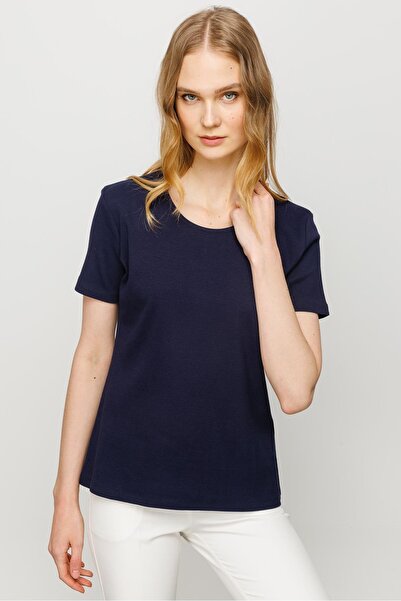 Desen Triko Γυναικείο κοντομάνικο μπλουζάκι με λαιμόκοψη μπλουζάκι μπλε Navy