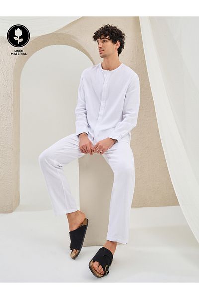 Styli Plain Linen Blend Slim Fit Trousers