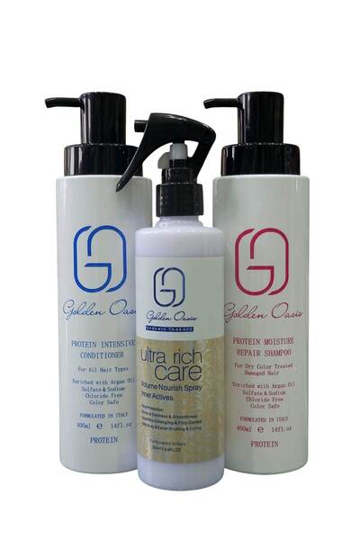 GOLDEN OASIS شامبو 400 مل، وبلسم 400 مل، بخاخ حراري 250 مل للعناية اليومية با...