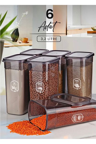 Dem Home Set of 6 Mega Size Labeled Rectangular Food Storage Container 3200ml Tea Candy Storage Container 3.2 Liters