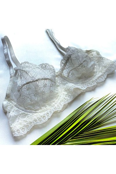 HERMANO White Lace Bralet Set/Lingerie Set(Bra&Tanga)