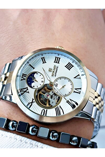 Reward Gold Silver Color Automatic Mechanism Roman Numeral Men Wristwatch + Bracelet