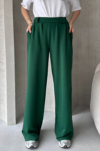 EYYE Yeşil Krep Kumaş Salaş Kesim Kadın Pantolon